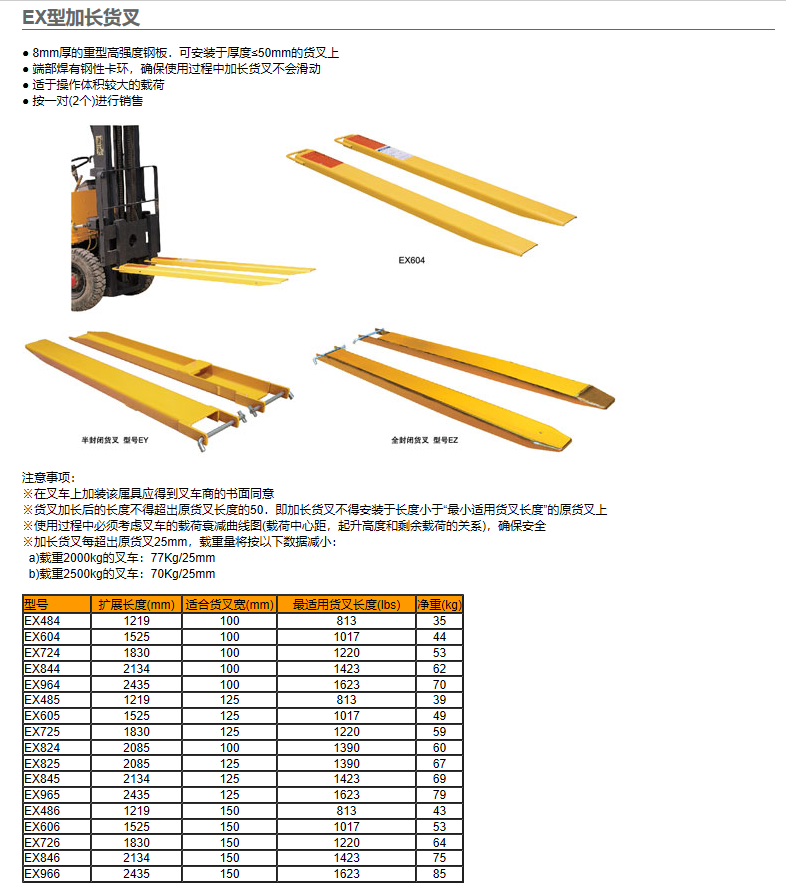 虎力hu-lift 加长货叉(一对) 适合货叉宽度100mm 扩展长度2435mmex964