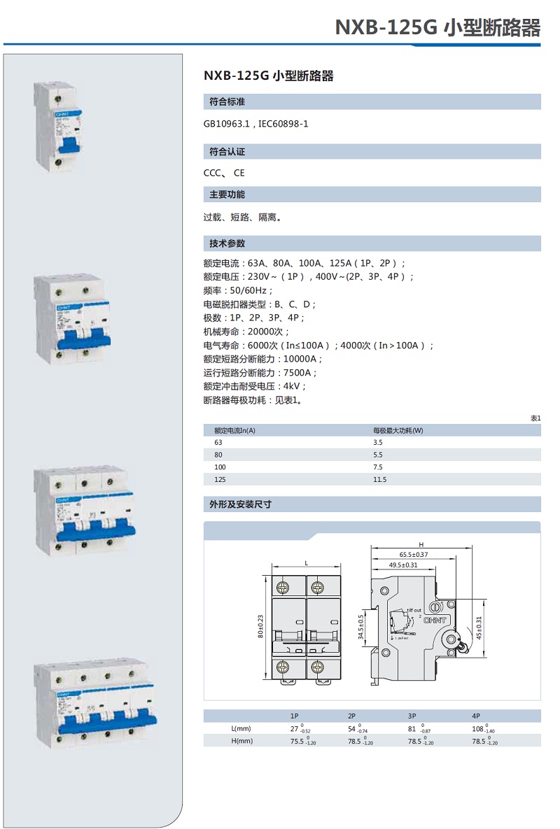 正泰-小型断路器 nxb-125g 2p c80 1个【型号 报价 价格】-nxb-125g